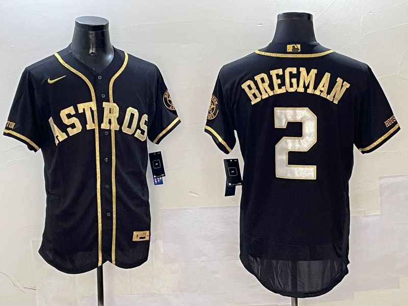 Men Houston Astros 2 Bregman Black Gold Elite 2025 Nike MLB Jersey style 2